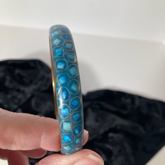 Womens Brass Inlaid Turquoise Cloisonne‎ Bracelet 3"D 8" Inner Circumference - Picture 3 of 7